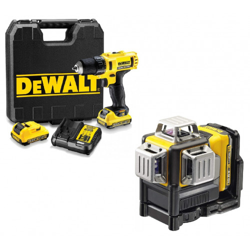 DCE089D1R DeWALT kryžminių linijų lazeris + DCD710D2 12V suktuvas - gręžtuvas