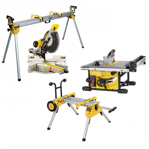 DWS780XPS DeWALT skersinio pjovimo staklės + DWE7485 išilginio pjovimo staklės + stalai