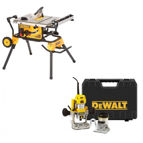 DWE7492 DeWALT išilginio pjovimo staklės + DWE74911 stalas + D26204K freza 900 W - 8 mm