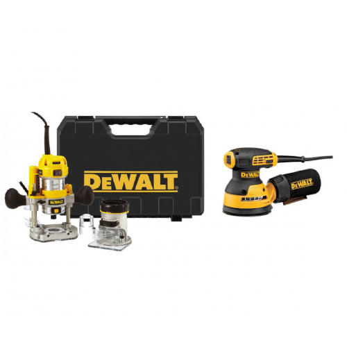 D26204K DeWALT freza + DWE6423 ekscentrinis šlifuoklis