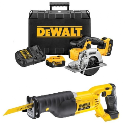 DeWALT DCS373P2 18V XR diskinis pjūklas metalui pjauti + DCS380N DeWALT 18V XR Li-Ion tiesinis pjūklas