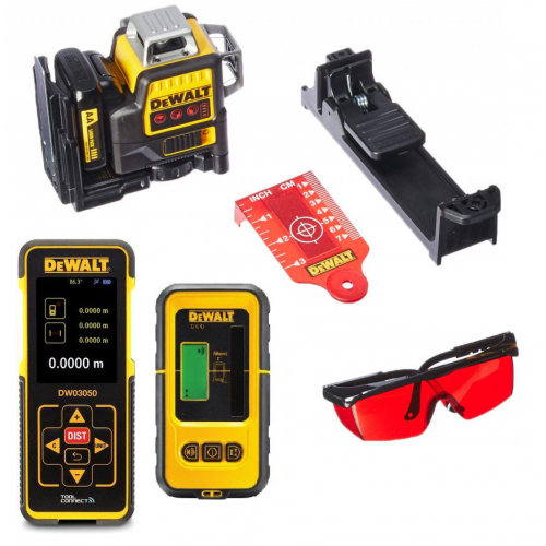 DCE089D1R + DE0892 + DW03050 DeWALT kryžminių linijų lazeris ir linijinio lazerio detektorius