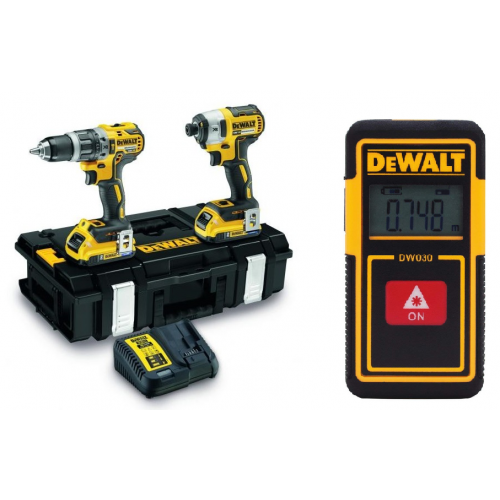 DCK266D2 DeWALT 18V XR veržliasukis + suktuvas gręžtuvas + DW030PL lazerinis atstumo matuoklis