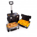 DCE079D1G DeWALT rotacinis nivelyras + statybinis trikojis + DWST1-81049 TSTAK vežimėlio ir dėžių komplektas
