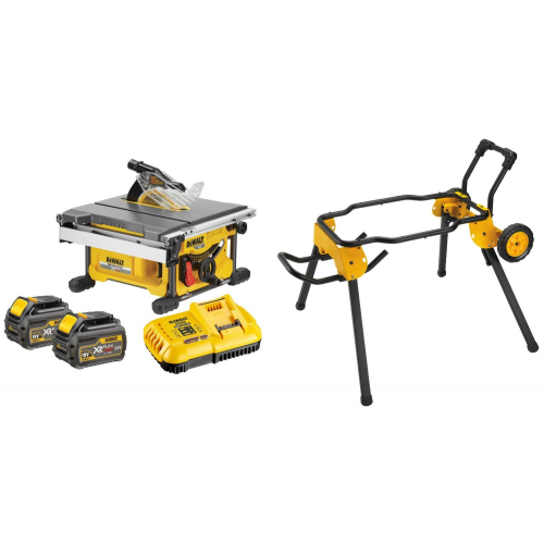 DCS7485T2 DeWALT FLEXVOLT 54V išilginio pjovimo staklės + DWE74911 staklių stovas (2x6.0 Ah)