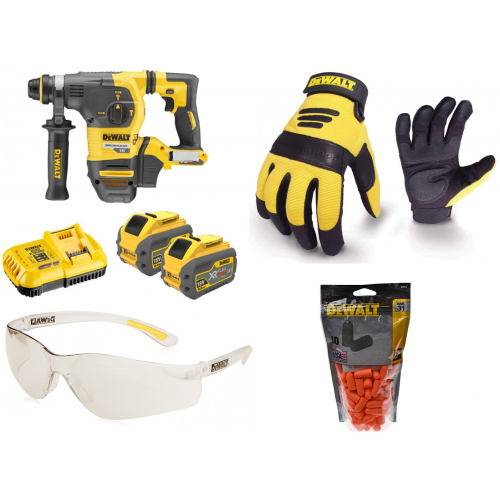 DCH333X2 DeWALT SDS-PLUS FLEXVOLT perforatorius 30mm + apsuginiai akiniai, pirštinės, vienkartiniai ausų kištukai