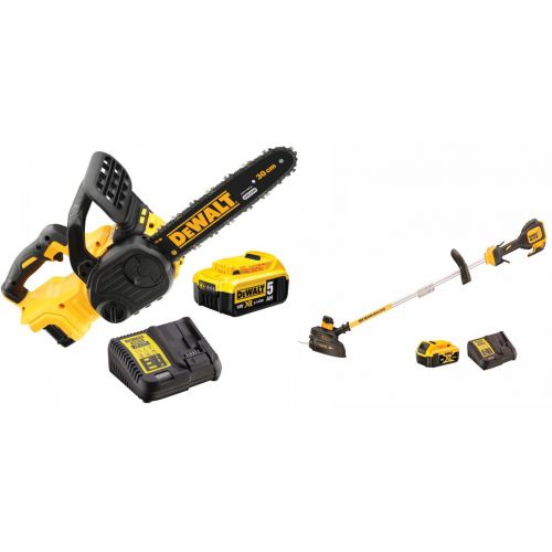 DCM561P1S DEWALT 18V 5.0Ah žoliapjovė – trimeris + DCM565P1 18V 5.0Ah grandininis pjūklas