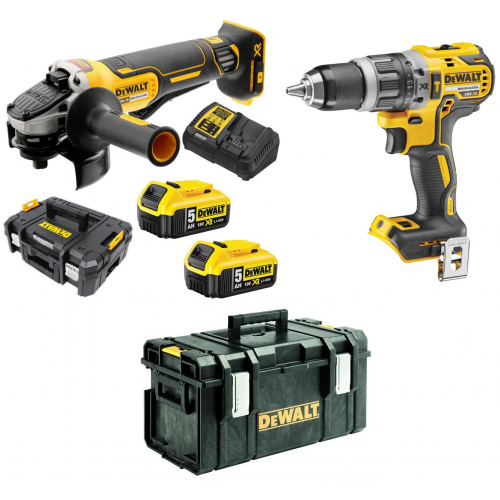 DCG406P2 DeWALT 18V kampinis šlifuoklis + DCD796N 18V suktuvas-gręžtuvas + DWST83294-1 dėžė