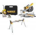 D26204K DeWALT Frezuoklis 900W 8 mm + DWS727 skersinio pjovimo staklės (250mm) + DE7023 pjūklo stalas