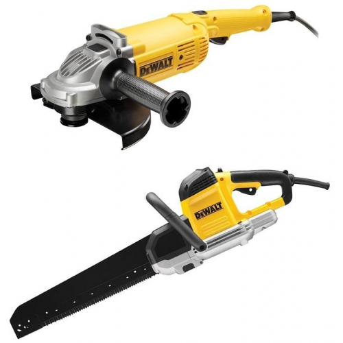 DWE399 DeWALT 430 mm tuščiavidurių plytų pjūklas + DWE490 230 mm 2000 W kampinis šlifuoklis