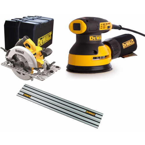 DWE576K DeWALT diskinis pjūklas + DWE6423 šlifuoklis 280W + DWS5022 1.5 m kreipančioji liniuotė