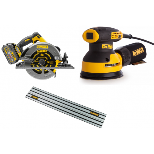 DCS579N DeWALT FLEXVOLT 54V diskinis pjūklas + DWE6423 šlifuoklis 280W + DWS5022 1.5 m kreipančioji liniuotė