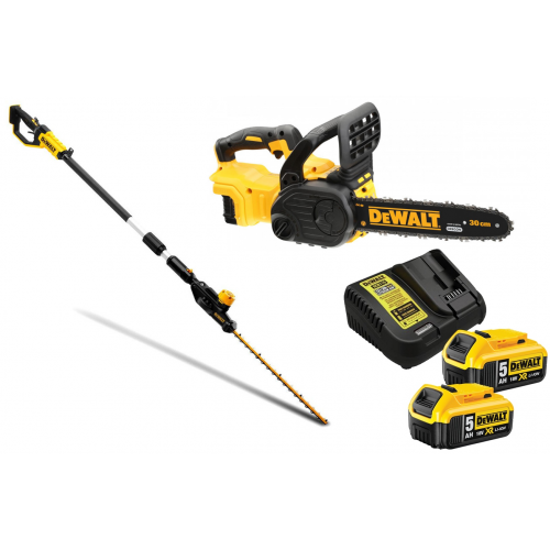 DCMPH566N DeWALT 18V 550 mm gyvatvorių žirklės + DCM565P2 18V grandininis pjūklas