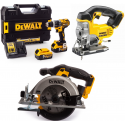 DCD796P2 DeWALT 18V suktuvas – smūginis gręžtuvas + DCS331N 18V siaurapjūklis + DCS391N 18V diskinis pjūklas