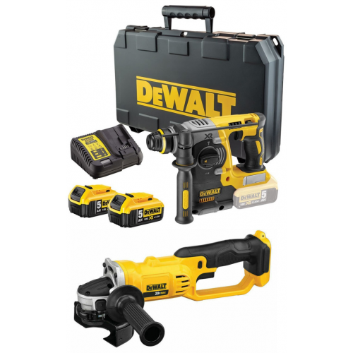 DCH273P2 DeWALT 18V SDS-Plus perforatorius  + DCG412N 18V kampinis šlifuoklis