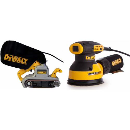 DWP352VS DeWALT 1010W 76x533mm juostinis šlifuoklis + DWE6423 ekscentrinis šlifuoklis 280W