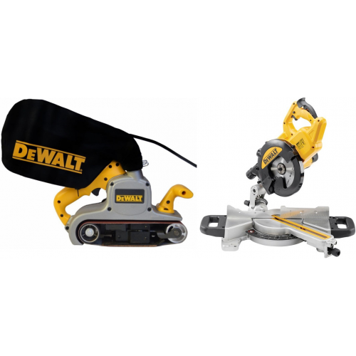 DWP352VS DeWALT 1010W 76x533mm juostinis šlifuoklis + DWS773 216 mm skersinio pjovimo staklės