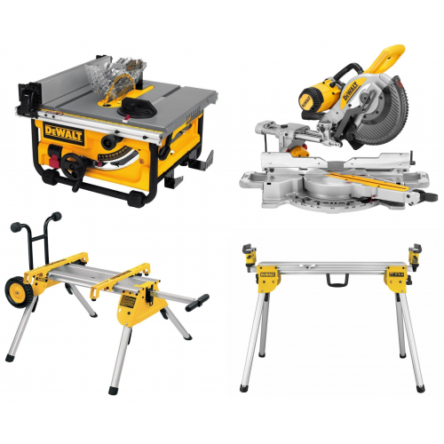 DWE7485 DeWALT išilginio pjovimo staklės + DE7400 stovas + DWS727 skersinio pjovimo staklės + DE7033 stalas