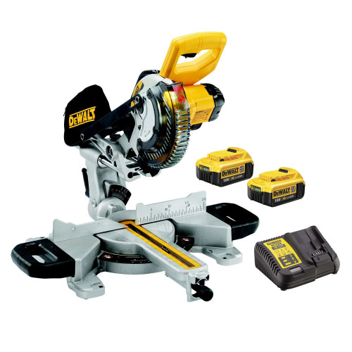 DCS365M2 DeWALT 18V akumuliatorinės skersinio pjovimo staklės (2x4.0 Ah)