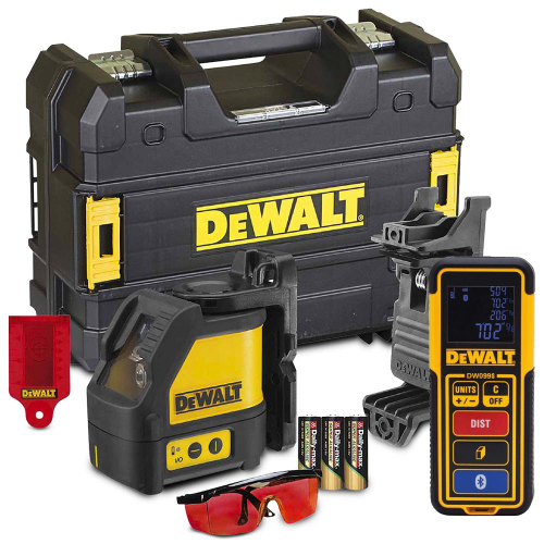 DW0889CG DeWALT kryžminis lazerinis nivelyras + atstumų matuoklis