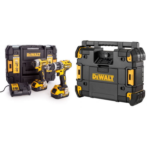 DCK266P2T DeWALT 18V XR smūginis suktuvas + suktuvas-gręžtuvas + DWST1-81078 TSTAK radijo imtuvas