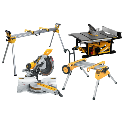 DeWALT DWS780XPS + DWE7492 išilginio ir skersinio pjovimo staklės + DE7400 + DE7023 stalai