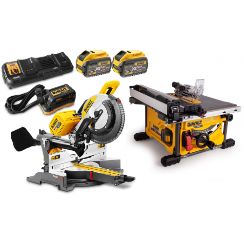 DeWALT FLEXVOLT 54V DHS780Y2 skersinio pjovimo staklės + DCS7485N išilginio pjovimo staklės