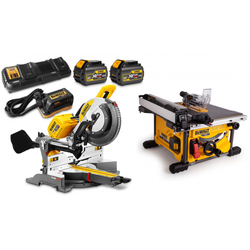 DeWALT FLEXVOLT 54V DHS780Y2 skersinio pjovimo staklės + DCS7485N išilginio pjovimo staklės