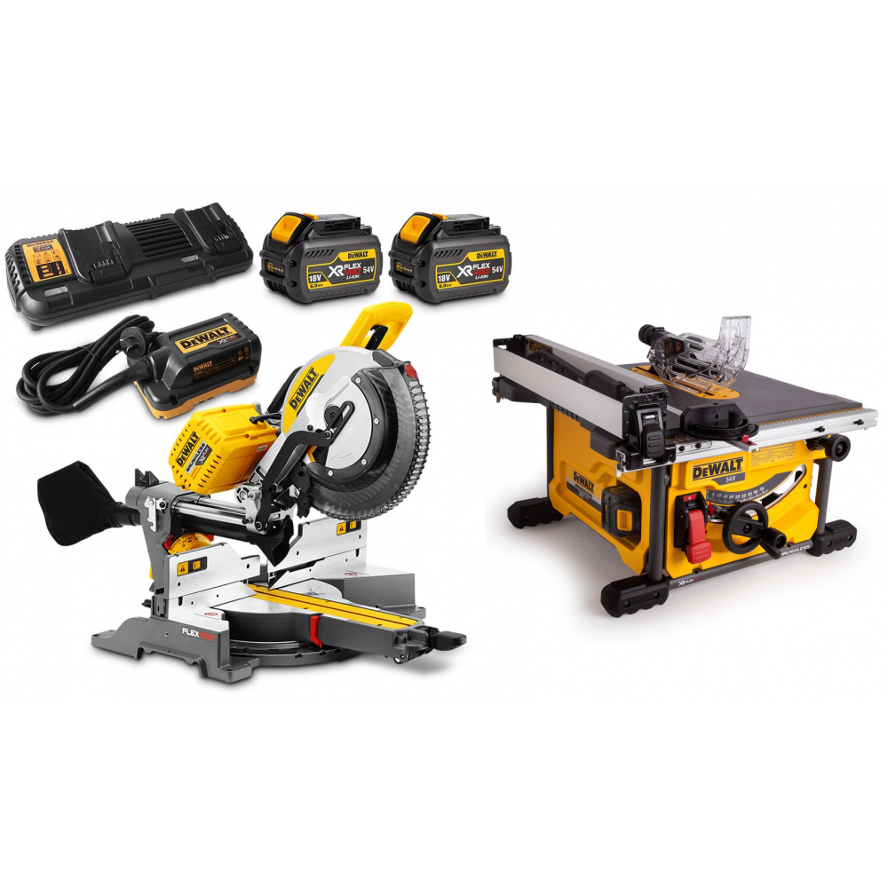 Pracht Temmen sensor DeWALT FLEXVOLT 54V DHS780Y2A skersinio pjovimo staklės + DCS7485N  išilginio pjovimo staklės