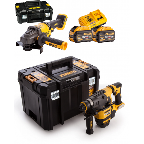 DCG414X2 DeWALT FLEXVOLT 54V kampinis šlifuoklis + DCH333NT 54V perforatorius