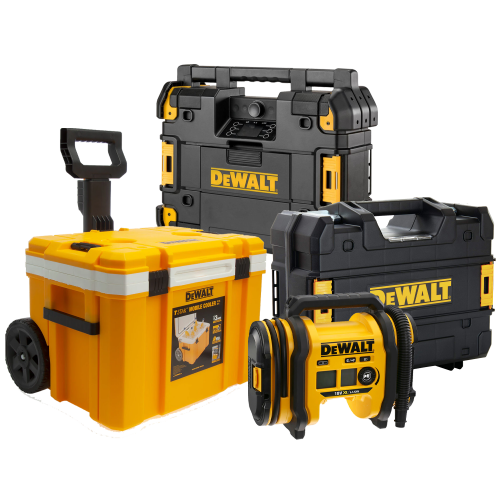 DWST83281-1 DeWALT TSTAK šaltdežė + DWST1-81078 TSTAK radijo grotuvas + DCC018NT 18V oro kompresorius - pompa