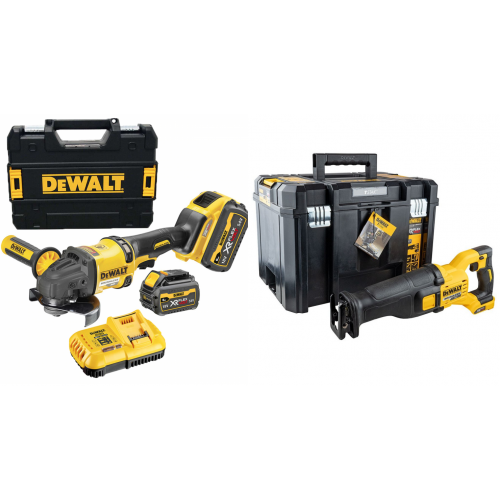 DCG418T2 DeWALT FLEXVOLT 54V kampinis šlifuoklis + DCD996NT 18V suktuvas – smūginis gręžtuvas