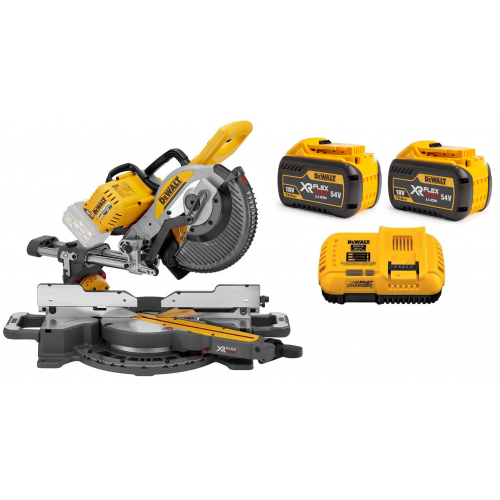 DCS727Y2 DeWALT FLEXVOLT 54V skersinio pjovimo staklės (2x12.0 Ah)