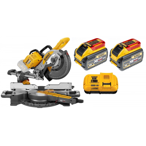 DeWALT DCS727Y2 FLEXVOLT akumuliatorinis skersavimo pjūklas + DE7023 elektrinio pjūklo stalas