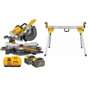 DeWALT DCS727Y2 FLEXVOLT akumuliatorinis skersavimo pjūklas + DE7023 elektrinio pjūklo stalas