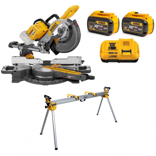 DeWALT DCS727Y2 FLEXVOLT akumuliatorinis skersavimo pjūklas + DE7023 elektrinio pjūklo stalas