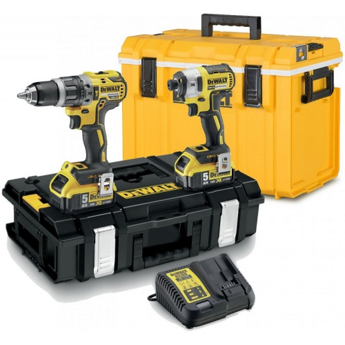 DCK266P2C DeWALT 18V smūginis suktuvas + suktuvas-gręžtuvas + TOUGHSYSTEM šaltdėžė (2x5.0 Ah)