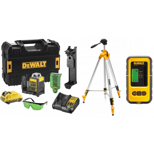 DCE0811D1G DeWALT lazerinis nivelyras + DE0892G lazerio detektorius + DE0881T stovas