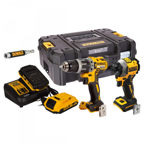 DCK296D2T DeWALT 18V kompaktiškas smūginis suktuvas + suktuvas-gręžtuvas (2x2.0 Ah) + DOVANA!