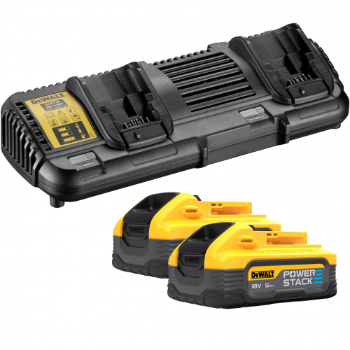 DCB132H2 DeWALT 18V baterijų ir dvigubo kroviklio rinkinys (2x5.0 Ah)