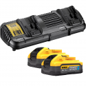 DCB132H2 DeWALT 18V baterijų ir dvigubo kroviklio rinkinys (2x5.0 Ah)