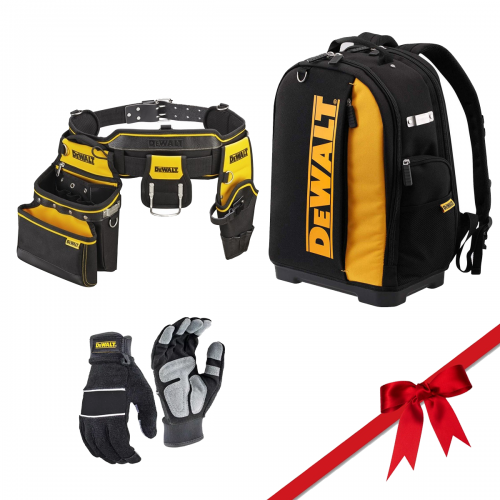 DeWALT pirštinių, įrankių kuprinės ir prijuostės rinkinys