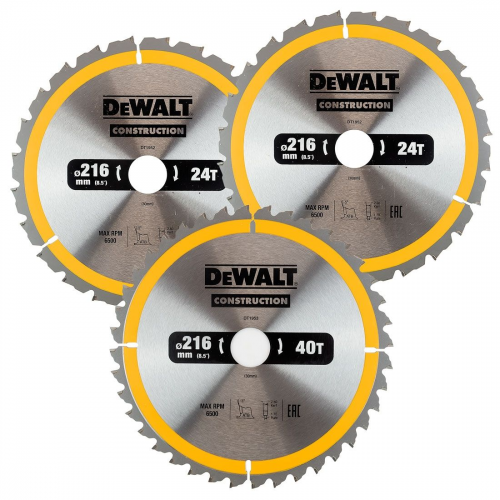 DT1962 DeWALT 216 mm pjovimo diskai medienai, 2X 24T 1X 40T