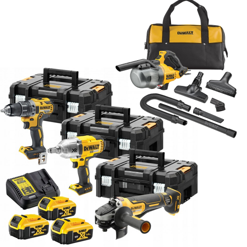 DCKM009 + DCV501LN DeWALT įrankių rinkinys (DCD791 + DCF899H + DCG406) + DCV501LN (3x5.0 Ah)