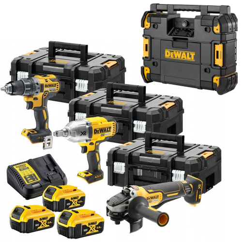 DCKM009 + DWST1-81079 DeWALT įrankių rinkinys (DCD791 + DCF899H + DCG406) + DWST1-81079 (3x5.0 Ah)