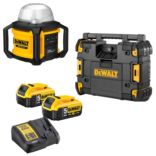 DWST1-81079 DeWALT TSTAK radijo imtuvas + DCL074 DeWALT 18V prožektorius (2x5.0 Ah)