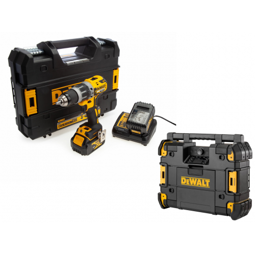 DCD796M2 + DWST1-81079 DeWALT 18V suktuvas – smūginis gręžtuvas + DWST1-81079 DeWALT TSTAK radijo imtuvas (2x4.0 Ah)