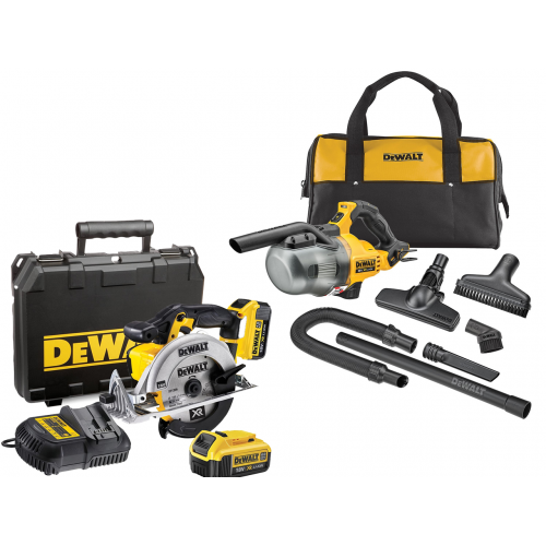 DCV501LN DeWALT 18V rankinis siurblys + DCS391M2 DeWALT 18V diskinis pjūklas (2x4.0 Ah)