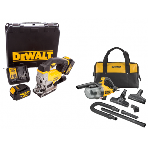 DCV501LN + DCS331M2 DeWALT 18V rankinis siurblys + DCS331M2 DeWALT 18V siaurapjūklis (2x4.0 Ah)