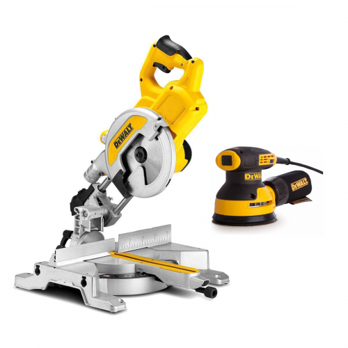 DWS777 DeWALT 216 mm skersinio pjovimo staklės + DWE6423 ekscentrinis šlifuoklis 280W